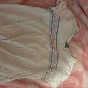 Puma Kids' White Tee with Purple and Pink Stripes